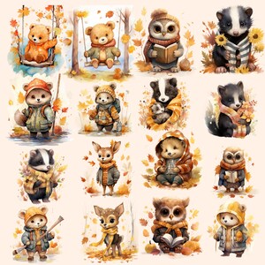 Autumn Cute Baby Animals Clipart Fall Animals Clipart Cute Cozy Clipart ...