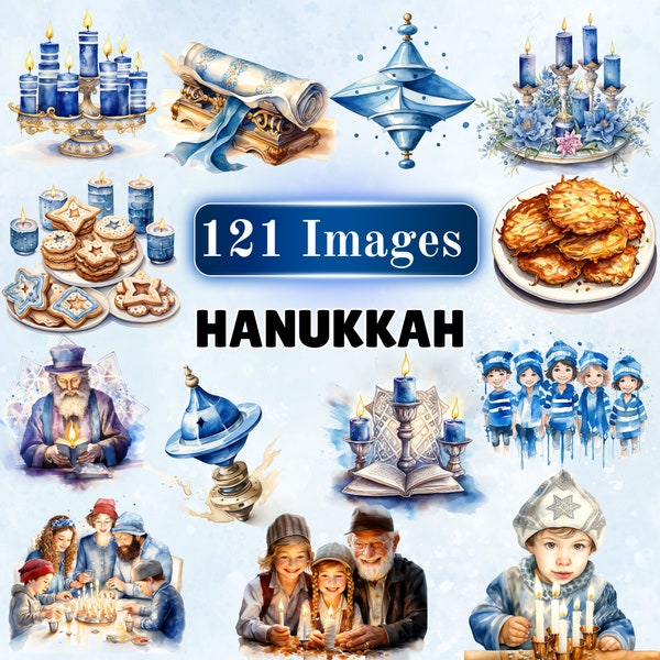 Hanukkah Clipart Jewish Holidays Watercolor Clipart Religious Happy Hanukkah SVG Torah Star of David Jewish Symbol Menorah Jewish Art