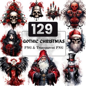 Gothic Christmas Clipart Scary Christmas Creepy Goth Christmas Skeleton Watercolor Christmas Spooky Dark Christmas Santa PNG Xmas Clip Art