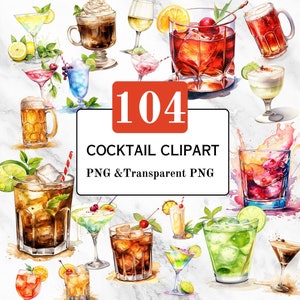 Cocktail Clipart Drink Beverage Beer Clipart Martini Moscow mule Watercolour Clipart Cocktail Graphics Watercolour Martini Pina Colada