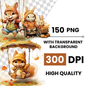 Autumn Cute Baby Animals Clipart Fall Animals Clipart Cute Cozy Clipart ...