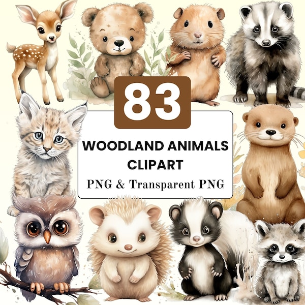 Woodland Animals PNG Watercolour Nursery Wall Print Baby Clipart PNG Forest Animals Woodland Baby Shower Nursery Graphics Baby Invitation