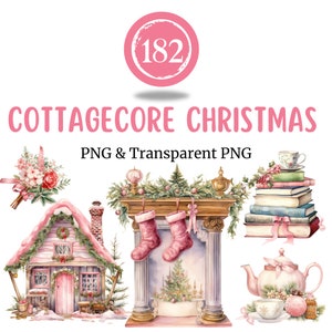Cottagecore Christmas Clipart Pink Christmas Watercolor Winter Christmas Graphics Decor Christmas Bundle Clipart Invitation CottageCore
