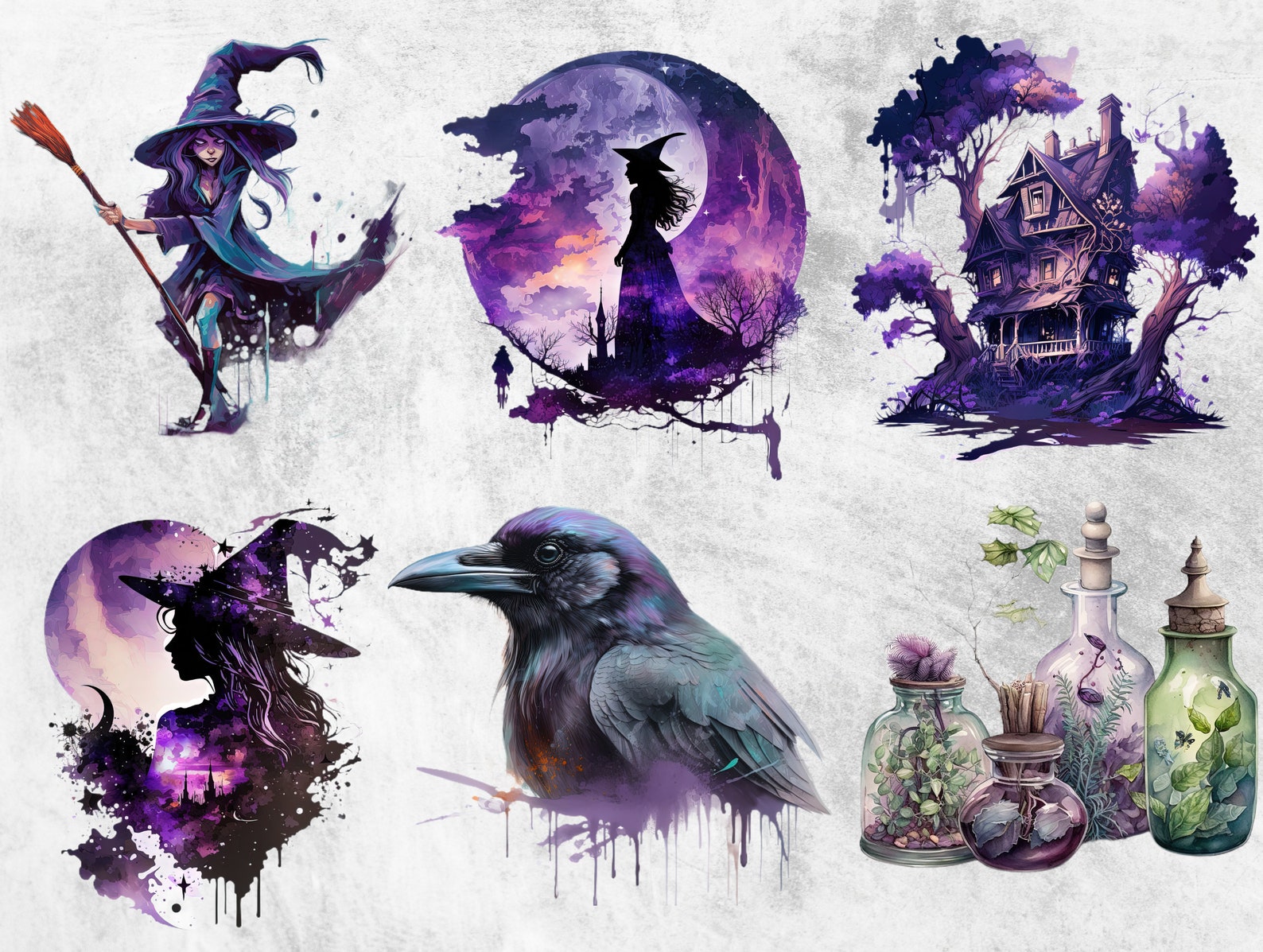 100 Witch & Witchcraft Watercolor Clipart, Magical Witch Themed PNG ...
