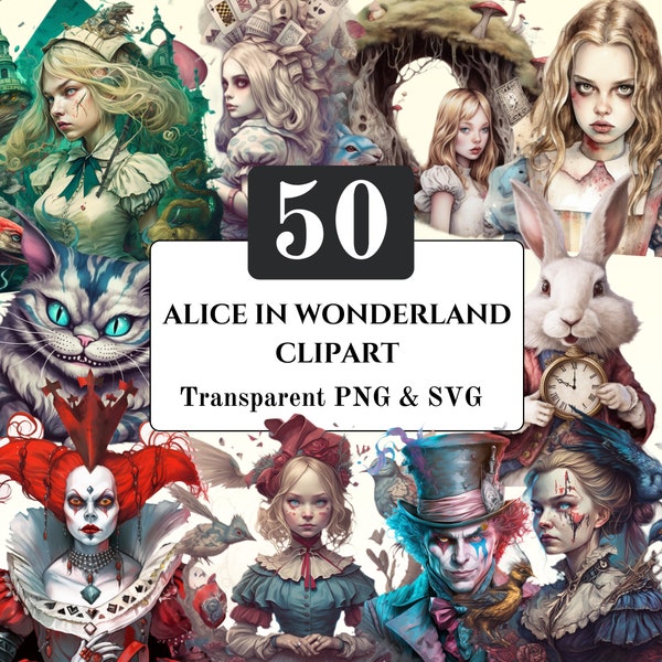 Alice in Wonderland Watercolor Clipart Wonderland Junk Journal Fantasy Clipart Mad Hatter PNG Bundle Alice Clipart Fairy Tales Vintage Alice