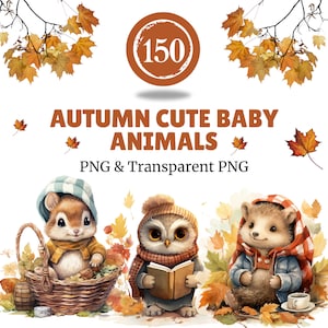 Autumn Cute Baby Animals Clipart Fall Animals Clipart Cute Cozy Clipart Autumn Animals Baby Clipart October Fall Animals Clipart Watercolor
