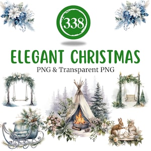 Watercolor Christmas Clipart Elegant Christmas Winter Clipart Ornaments Christmas Tree Clipart PNG Christmas 2023 Christmas Invitation