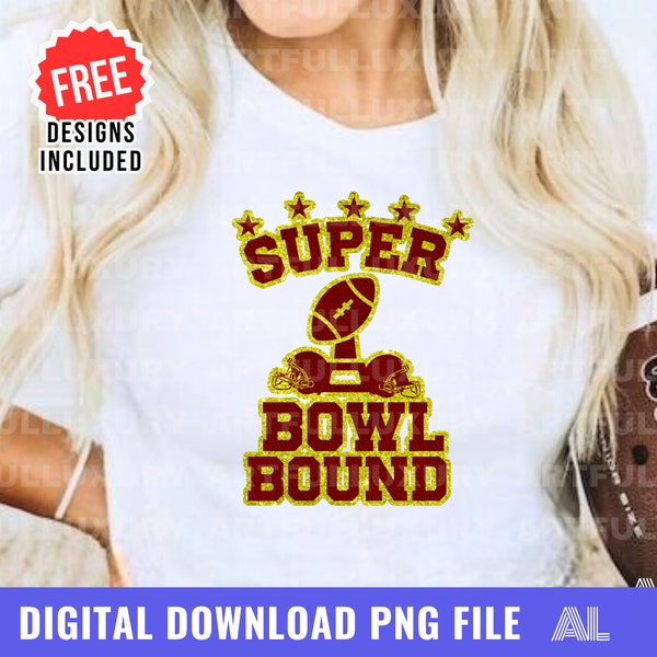 Super Bowl Bound Football Sparkly PNG Popular Sublimation PNG Trendy Sweatshirt Shirt Faux Embroidery Glitter Football Game Day Super Bowl