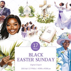 Clipart de Páscoa afro-americano | Igreja negra para impressão Páscoa PNG | Gráficos de fé cristã religiosa para a Semana Santa | Download instantâneo