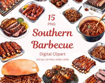 BBQ Clipart Watercolor PNG bundle Summer Grilling backyard barbecue graphics for Family Reunion Invitation Flyer 4th of july Printable Art