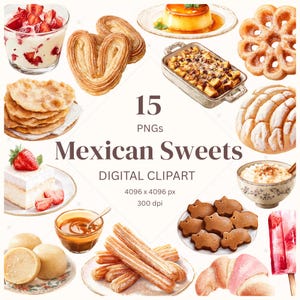 Mexikansk dessert akvarell clipart, latinamerikansk matbilder, latinamerikansk kulturarvsmånad PNG, digitalt klistermärke för matälskare utskrivbart, mexikansk concha