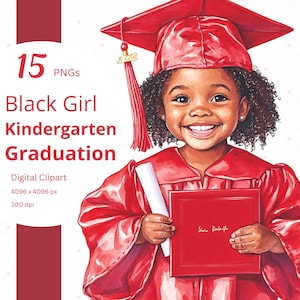 Clipart di laurea per bambini in età prescolare, clipart di ragazza nera, grafica per bambini in età prescolare, adesivo digitale, download immediato per la festa di laurea dei bambini