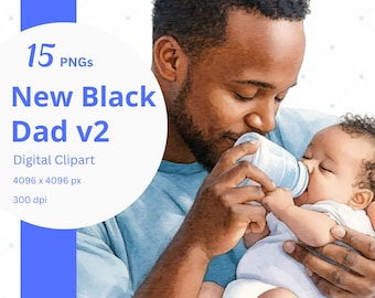 Schwarzer Vater Clipart Bundle African American Fathers Day PNG Best Dad Aquarell Clip Art für Neugeborene Baby Ankündigung Printable Download