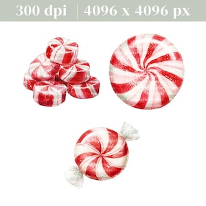 May include: A selection of red and white peppermint sweets. The image features a pile of unwrapped sweets, a single large sweet, and a wrapped sweet. The sweets have a spiral design and are on a white background.