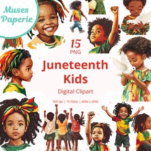 Juneteenth afdrukbare clipart African American kind PNG Black Kid Clip Art Black History Month digitale sticker Black Excellence Graphics