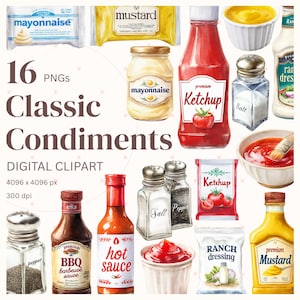 Specerijen aquarel clipart bundel afdrukbare Food Art vintage stijl kookafbeeldingen voor BBQ PNG grillen illustraties en restaurant kunst aan de muur