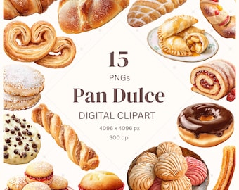 Pan Dulce Watercolor Clipart, Mexican Bread Printable Food Art, Hispanic Bakery Images Dessert PNG Foodie Digital Sticker Instant Download