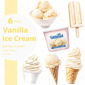 Eis Clipart Vanille Popsicle PNG Sommer Dessert Aquarell Clip Art Geburtstag PNG Feier Bilder Druckbare Eistüte Download