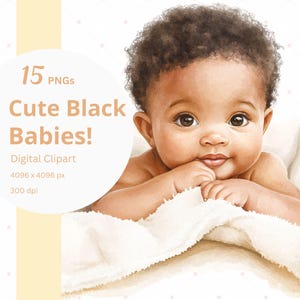 Pacote de clipart de bebê preto aquarela PNG Clip Art de menina e menino afro-americanos com gênero neutro para chá de bebê de nova mamãe Dia das Mães para impressão
