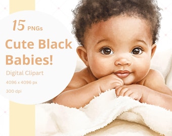 Zwarte baby clipart bundel aquarel PNG African American meisje en jongen clip art genderneutraal voor nieuwe moeder babyshower Moederdag afdrukbare