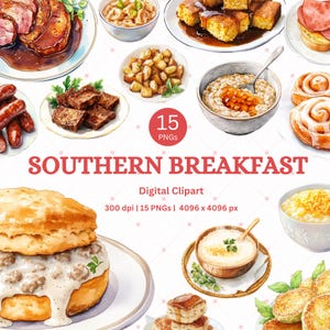 Breakfast Clipart Southern Soul Food PNG Country Kitchen Food Art Graphics for Scrapbook Journal Restaurant Menu Printable Digital Download