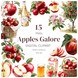 Watercolor Apple Clipart Downloads, Rustic Cottagecore Junk Journal Images, Fall Fruit Clip Art PNG, Autumn Digital Sticker Instant Download