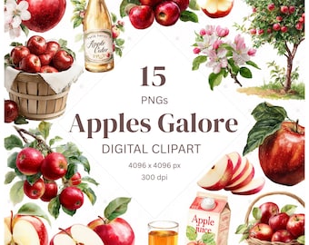 Watercolor Apple Clipart Downloads, Rustic Cottagecore Junk Journal Images, Fall Fruit Clip Art PNG, Autumn Digital Sticker Instant Download