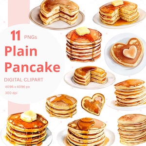 Plain Pfannkuchen Aquarell Clipart Dessert PNG Bundle süß digitale Aufkleber Frühstück Kunstwerk zum ausdrucken Küche Wandkunst Esszimmer
