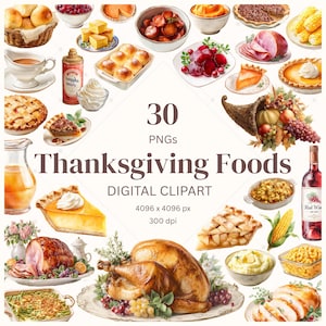 Clipart della cena del Ringraziamento PNG stampabile acquerello autunno adesivi digitali cibo arte illustrazione autunno spazzatura diario immagini download immediato