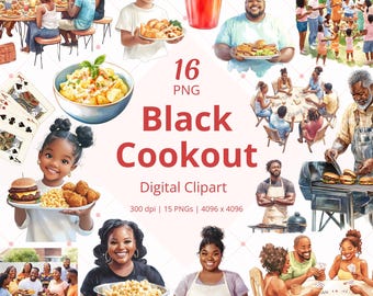 Black Family Reunion PNG African American Cookout Summer BBQ Clipart Watercolor Clip Art for 4th of July Family Reunion Invitation Flyer