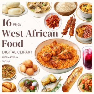 West-Afrikaans eten clipartbundel, Ghana Nigeria African Food Art, Jollof Rice International Food PNG afdrukbare zwarte Afrikaanse Clip Art-afbeeldingen
