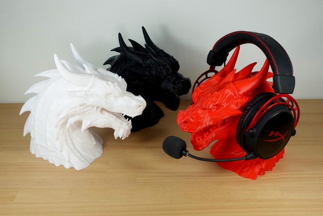 Dragon Head Headphone Stand | 3D Printed | Gaming Desk Accessory ...