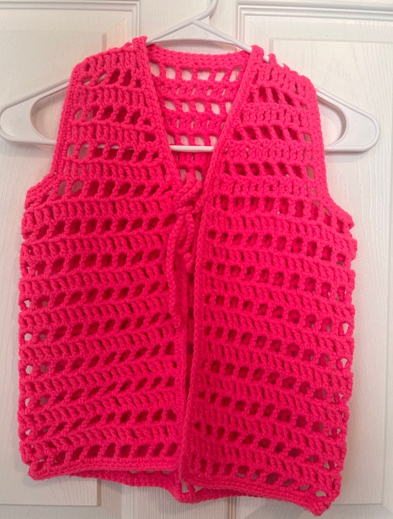 Vintage Crocheted Hot Pink Vest