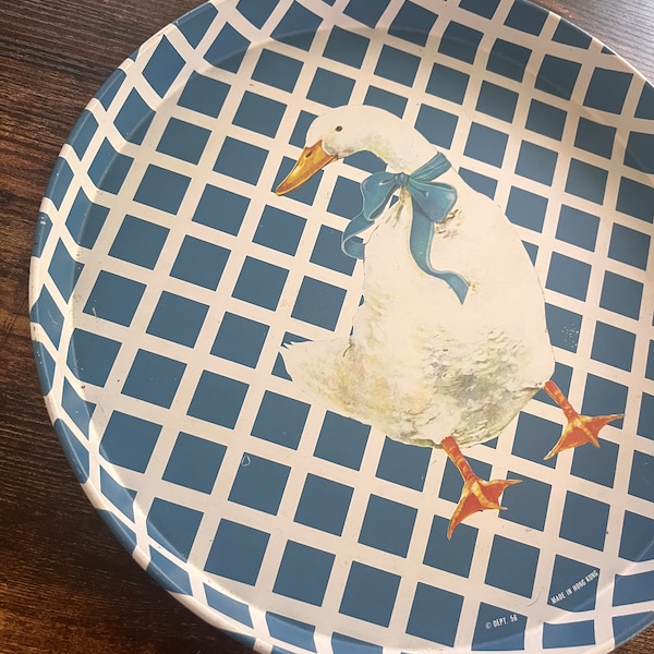 Vintage Blue & White Goose Round Tray