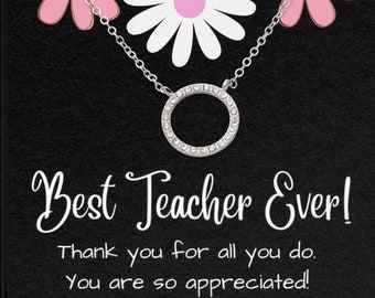 Best Teacher Ever Daisy Floral Necklace Set-Appreciation Gift-Student Present-Professor Thank You-School Instructor Coach- BESTSELLING GIFT