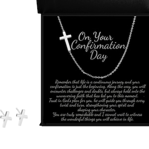 Kreuz Halskette & Ohrring Set-Religiöses Bündel-Mädchen Konfirmation Geschenk Set-Konfirmation Karte und Schmuck für Her-Bestselling Passende Set