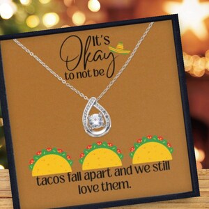 Lot tacos - Carte de vœux unique - Cadeau d'amitié amusant - Cadeau pour les amateurs de tacos - Collier avec pierres flottantes - Cadeau d'encouragement - Ensemble de bijoux pour ami