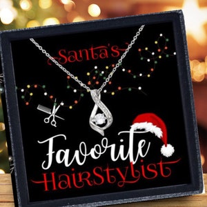 Paquete de regalo para peluqueros: el favorito de Papá Noel, tarjeta navideña única para peluqueros, collar con colgante, regalo de agradecimiento para el salón de belleza, regalo de esteticista, el mejor conjunto de regalo