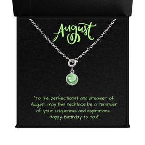 Collier de pierre de naissance d'août-bijoux minimalistes péridot-citation d'anniversaire-collier de pierre de naissance délicat-cadeau d'anniversaire de Lion pour elle-bijoux faits main