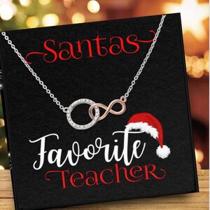 Santas Lieblingslehrer Halskette & Karte Bundle-Lehrer Urlaub Geschenk Set-BESTSELLER-Lehrer Weihnachtsgeschenk-Weihnachtsgeschenk für Her-Schüler