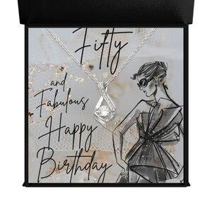 Cadeau d'anniversaire 50e pour elle - Collier dansant 50 ans - Anniversaire important - Carte rétro cinquantième - Grande carte 50 ans - Cadeau d'anniversaire vintage