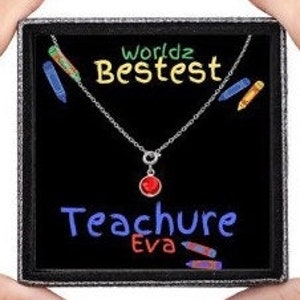 Lehrer Karte & Schmuck Geschenk Bundle-World's Bestest Lehrer-Minimalist Rubin Rot Edelstein Halskette-Lehrer Wertschätzung Geschenk-Lehrer Danke