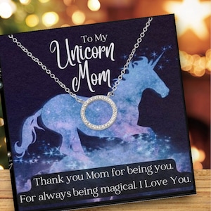 Paquete de regalo para mamá unicornio: círculo de la rueda de la vida, collar con colgante, regalo de los niños, juego de joyas para la familia, regalo navideño para la madre, deseos navideños