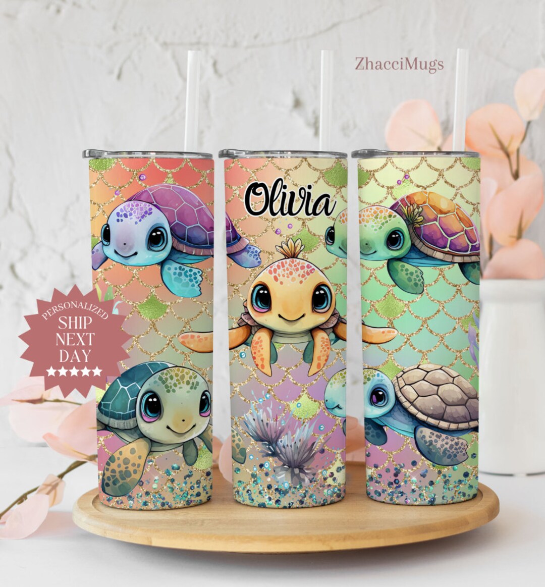 Personalized Turtle Tumbler, Sea Turtle Lover With Straw, Cute Custom ...