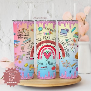 Spanish Teacher Tumbler Personalized, Maestra Cup, Custom Teacher Name, Esl Language Cup, Spanish Teacher Gifts Latina Bilingual Teacher Mug