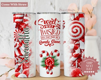Candy Cane Sweet But Twisted Tumbler, Winter Cup With Straw, Christmas Coffee Tumbler, Holiday Candy Cane Family Travel Tumbler Gift for Her