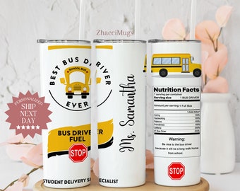 Personalized School Bus Driver Tumbler, Bus Driver Tumbler With Straw Travel Cup For Her, Bus Driver Appreciation Gift From Teacher Students