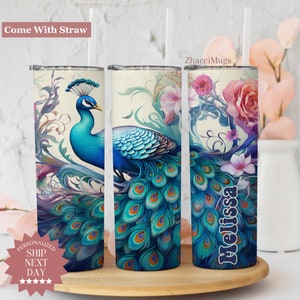 Personalized Peacock Tumbler, Custom 20oz Peacock Cup With Straw, Gifts for Women, Birthday Travel Mug for Her Custom Cute Peacock Lover Mug