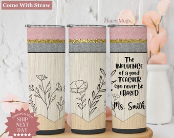 Personalized Teacher Tumbler, Appreciation Gift For Teacher, Custom 20oz Name Teacher Mug For Her, Teacher Gift Pencil Travel Cup With Straw