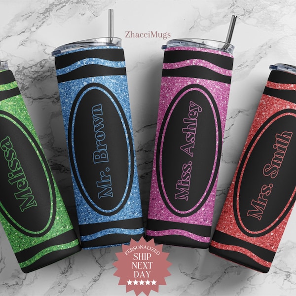 Custom Crayon Tumbler for Teacher, Personalized Name Tumbler for Teacher, Teacher Appreciation Gift, Gift for School Teacher New Teacher Cup